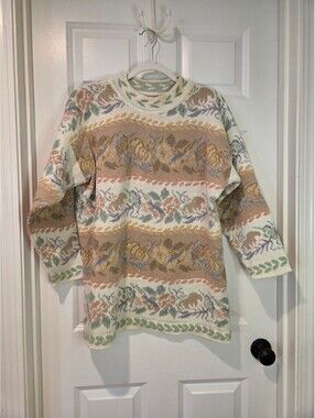 Vintage Lindsey Blake Floral Patterned Knit Pullover Sweater Large